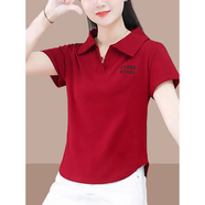 啄木鳥純棉短袖t恤女士2025夏女裝新款polo衫翻領(lǐng)短款上衣體恤衫小個子 紅色短袖 XL （建議110斤-125斤）
