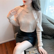 晉影2025秋冬新款超美打底衫女時髦網(wǎng)紗針織衫荷葉邊上衣內(nèi)搭毛衣XXF 杏色 鏤空荷葉邊打底上衣 S