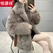恒源祥仿海寧皮草外套女加厚氣質(zhì)名媛款狐貍毛2025冬季新款毛呢大衣中長(zhǎng) 可可色(有口袋暗扣) M (-110斤)