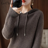 拉夏貝爾（La Chapelle）撤柜秋冬連帽衛衣女羊 絨衫針織衫帽衫寬松打底羊 毛衫大碼毛衣 純100自動(dòng)發(fā)熱絲霧棕 純100自動(dòng)發(fā)熱3XL