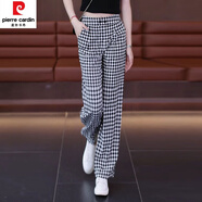 皮爾卡丹（pierre cardin）黑白格子闊腿褲女夏季薄款2024新款高腰垂感冰絲窄版直筒休閑褲子 格子 28/L 【106-115斤】