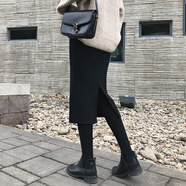 詩維絲汀針織包臀裙半身裙后開叉2024秋冬女長裙黑色毛線裙子一步裙中長款 黑色【裙長68厘米左右】 均碼90-130斤