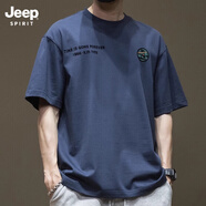 JEEP SPIRIT吉普美式純棉印花圓領(lǐng)短袖T恤男夏季寬松大碼男士上衣半袖體恤 寶藍色 【純棉】 L 體重120-140斤