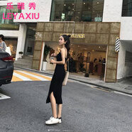樂(lè)雅秀春夏女裝修身性感包臀針織背心長(zhǎng)裙露背內(nèi)搭緊身吊帶裙打底連衣裙 黑色 S 建議80-95斤