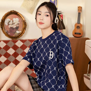美職棒（MLB）官方短袖女新款2025年張凌赫同款老花上衣半袖男運動夏裝寬松T恤 波士頓隊/藏青色 S 165/88A