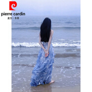 皮爾卡丹（pierre cardin）法式藍(lán)色抹胸連衣裙仙女夏設(shè)計性感小眾超仙公主海邊度假長裙針織 帶磚吊帶 L