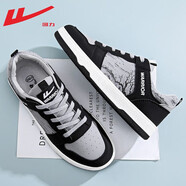 回力男鞋秋冬季經(jīng)典板鞋男士低幫學(xué)生百搭休閑鞋皮面運動(dòng)鞋子男 1077黑灰【國風(fēng)水墨】 42