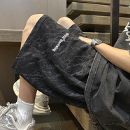 PTAT粉色燈芯絨刺繡短褲男夏季新款美式潮牌寬松中褲運(yùn)動休閑五分褲子 DK502黑色 XL (建議130-145斤)