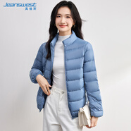 真維斯（Jeanswest）羽絨服女輕薄短款冬季立領(lǐng)修身保暖顯瘦加絨外套女淺藍色S