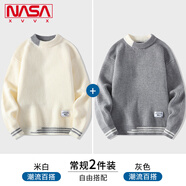 NASA XVVX官方秋冬季加厚毛衣男新款潮流寬松半高領(lǐng)針織衫男保暖男裝上衣服 米白+灰色【常規(guī)款】 XL (115-130斤)