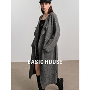 BASIC HOUSE/百家好慵懶風(fēng)長款毛衣外套女2024冬季灰色針織開衫 灰色 M （有腰帶）