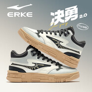 鴻星爾克（ERKE）高幫板鞋皮面運動鞋子男秋季新款軟底保暖白色板鞋男款厚底休閑鞋 微晶白/碳灰1007 39 【官方正品】