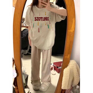 LDBE純棉重磅白灰色短袖T恤女夏季小眾設(shè)計(jì)感美式半袖寬松體恤上衣潮 白灰色【純棉重磅260g】 L （100-120斤）