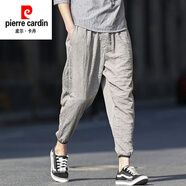 皮爾卡丹（pierre cardin）亞麻褲子男夏季薄款棉麻九分褲痞帥中國風休閑褲高街時尚大碼 灰色. 2XL