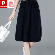 皮爾卡丹（pierre cardin）棉半身裙女2025夏季新款中長(cháng)款松緊高腰顯瘦休閑寬松A字裙 黑色 L 建議105-115斤