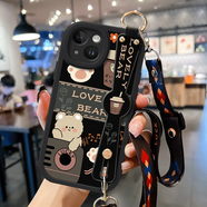 直雨溪背帶掛繩可斜挎蘋(píng)果15手機殼14promax可愛(ài)13女12新款11腕帶xr支架xs防摔6s硅膠ip7手腕8plus軟外殼 【斜挎腕帶掛繩黑】CF0951奶茶小熊 iPhoneX/XS