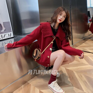 韋戒小個子毛衣開衫洋氣日系甜美娃娃領(lǐng)紅色女春秋寬松外穿慵懶風(fēng)設(shè)計 紅色 M  建議100-115斤