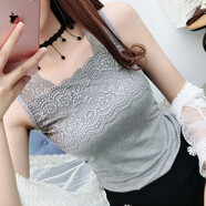 榮櫻春夏莫代爾蕾絲吊帶背心女時(shí)尚性感西服西裝內(nèi)搭外穿內(nèi)搭蕾絲女木代爾打底衫百搭職業(yè)裝上裝 灰色 模特碼 75-115斤