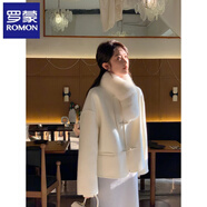 羅蒙（ROMON）冬季新中式國風狐貍毛領(lǐng)雙面羊絨大衣女高級感名媛短款小個子外套 淡雅白(含圍脖) S 160