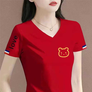 清倉撿漏尾單大牌剪標短袖t恤寬松百搭半袖上衣時(shí)尚印花上衣 45黑字紅色【右】小黃熊 XL 建議115-130斤