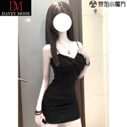 DAVEY MODE甜辣妹吊帶連衣裙女2025夏季新款純風(fēng)收腰顯瘦小個(gè)子包臀短裙子 黑色 M :建議80-95斤