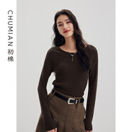 初棉小蠻腰格雷灰半高領(lǐng)全羊毛打底衫女24冬季修身內搭針織衫毛衣 烏木棕-圓領(lǐng) S