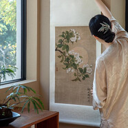 自賞新中式卷軸掛畫(huà)客廳背景墻古畫(huà)中古風(fēng)壁畫(huà)長(cháng)條豎版法式復古裝飾畫(huà) 月桂圖冊綾布宣紙卷軸掛畫(huà) 50*120cm
