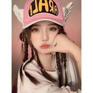 溪谷幽幽可愛萌卡通阿拉蕾帽子女天使帽拍照搞怪奇怪鴨舌帽天使翅膀棒球帽 淺粉黑底 可調(diào)節(jié)（55-60cm）