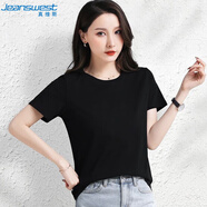 真維斯（JEANSWEST）T恤女夏季薄款圓領打底衫內(nèi)搭短袖純棉白色純色上衣百搭黑色L