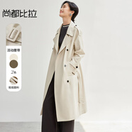 尚都比拉2025年春裝英倫風(fēng)雙排扣可拆卸腰帶風(fēng)衣外套女中長(cháng)款 米白色 L