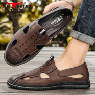 公牛世家涼鞋男2025新款夏季一腳蹬防滑涼拖鞋子男士休閑鞋沙灘鞋洞洞鞋 暗棕【GN123101484】 40 （標準運動(dòng)碼）