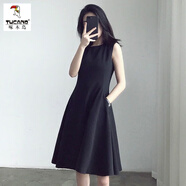 啄木鳥(niǎo)氣質(zhì)百搭小黑裙2025春夏秋高腰顯瘦中長(cháng)款赫本背心打底連衣裙禮服 黑色 L 105-115斤