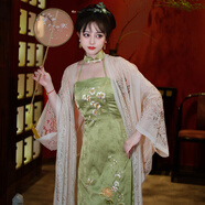 聽(tīng)月小筑【柳梢青】原創(chuàng  )女春夏旗袍披肩修身國風(fēng)新中式改良漢服 綠色掛脖連衣裙 現貨 S