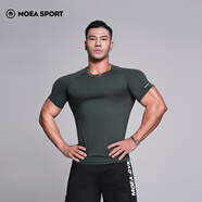 墨立方（MOEA）潮牌陽離子短袖男士夏季速干運(yùn)動t恤緊身訓(xùn)練跑步健身衣服 軍綠 180/100A/XL