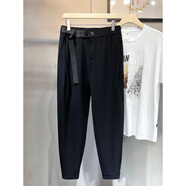 軒森圖（XUANSENTU）夏季男士短袖T恤寬松胖子大碼帥氣潮牌半袖體恤五分袖上衣夏天ins 黑色腰帶褲 3XL (185) 建議180-200斤