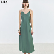 LILY夏新款女裝法式優(yōu)雅浪漫氣質(zhì)可調(diào)節(jié)肩帶長款吊帶連衣裙女 310墨綠 S
