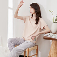頂瓜瓜睡衣女純棉春夏套頭女可外穿短袖家居服套裝 欲晚桔撞灰女 175