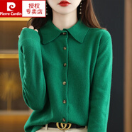 皮爾卡丹（pierre cardin）100%純羊毛襯衫女Polo領(lǐng)開衫羊毛針織衫外搭上衣氣質(zhì)襯衣毛衣外套 祖母綠 2XL 收藏加購有禮