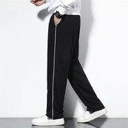 望了型校褲彈力透氣初中高中學(xué)生男女藏青色春秋夏季薄款三條杠校服褲子 一條杠黑色 M