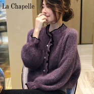 拉夏貝爾（La Chapelle）加厚亮絲時(shí)髦上衣寬松馬海毛紫色毛衣女潮木耳花邊外穿時(shí)尚歐貨 純100自動發(fā)熱紫色 純100自動發(fā)熱2XL 120斤-130斤以內(nèi)