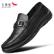 紅蜻蜓牛皮豆豆鞋男鞋套腳皮鞋男商務(wù)休閑鞋男樂(lè )福鞋 WTA240471 黑色42