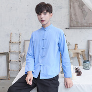 燦楊民國學(xué)生服五四青年運動(dòng)學(xué)生裝民國風(fēng)女裝中山裝男班服合唱表演服 男亞麻藍色(長(cháng)袖+長(cháng)褲) XS