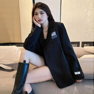 妍莉芬（yanlifen）黑色小西裝外套女小個子2024春秋冬季新款感加厚休閑西服上衣 黑色 M 【111-120斤】
