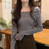 怡曼芙毛衣女秋冬新款打底衫內(nèi)搭設(shè)計(jì)感小眾針織衫女外穿高級感修身上衣 灰色 均碼 -建議85-125斤