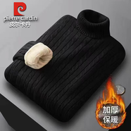 皮爾卡丹男士高領(lǐng)毛衣2024冬季新款加絨加厚保暖打底衫大碼黑色套頭針織衫 【黑色】小麻花雙層 升級款 加絨 M 80-95