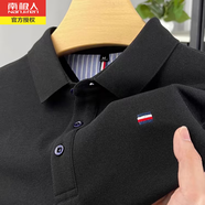 南極人純棉短袖T恤男夏季薄款商務(wù)休閑翻領(lǐng)中青年刺繡polo半袖體恤上衣 黑色812 2XL