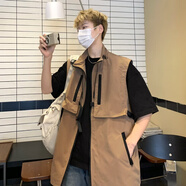 嗨森主義牛仔夾克外套男韓版磨破無(wú)袖馬夾背心港風(fēng)潮流工裝坎肩男毛邊馬甲 黑色M2024 XL