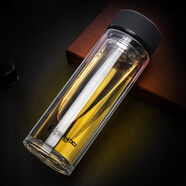 天喜（TIANXI） 水杯玻璃杯大容量杯子家用便攜男女辦公泡茶杯隨手茶水分離杯 黑色420ml