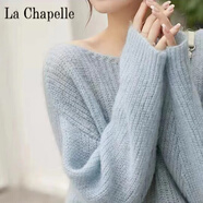 拉夏貝爾（La Chapelle）2023春秋馬海毛毛衣女薄款鏤空上衣慵懶風(fēng)氣質(zhì)寬松韓系針織衫 純100自動(dòng)發(fā)熱藍色 純100自動(dòng)發(fā)熱XL