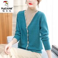 啄木鳥(niǎo)羊毛衫女半高領(lǐng)打底衫毛衣女2025秋冬新款拼色長(cháng)袖上衣女假兩件洋 藍色 M 100-110斤